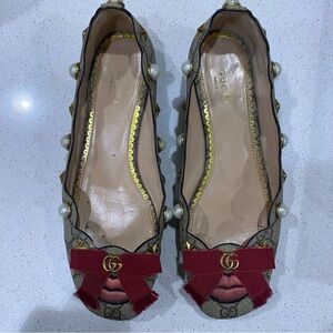 GUCCI LEXI Lips Studded Scalloped Pearl Ballet Flats Shoes Sz.39